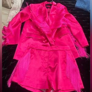 Nasty Gal 2 piece satin and fringe short set.